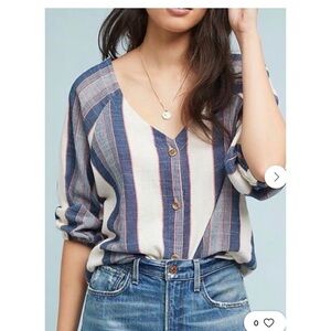 Cloth & Stone Blue and White Striped Button Down Shirt